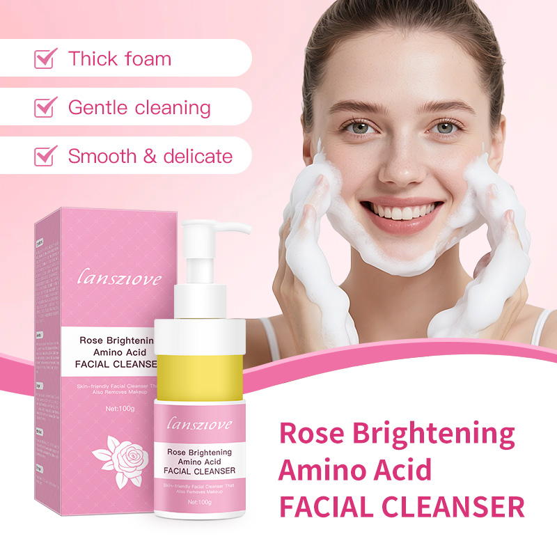 OEM Cosmetics Factory Supply Natural Face Wash Rose Brightening Amino Acid Facial Cleanser