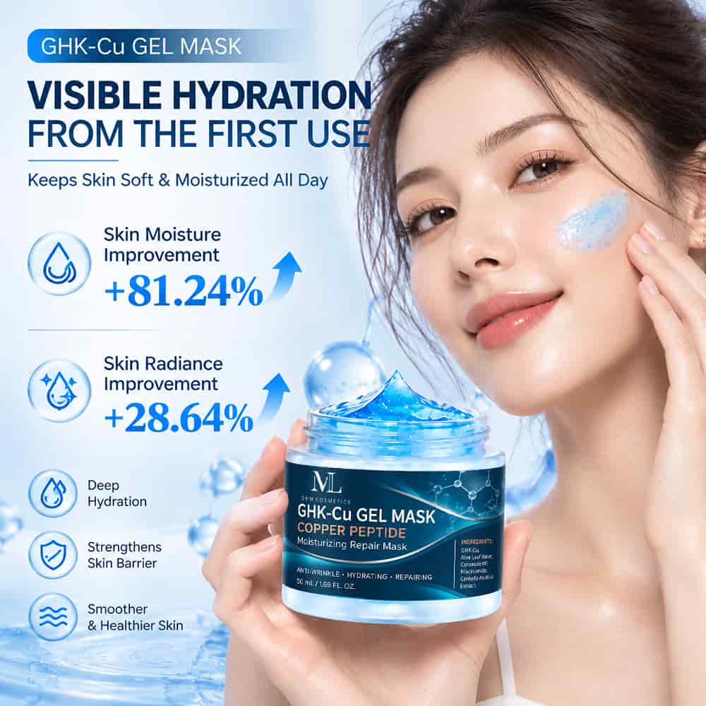 Private Label GHK-Cu Gel Mask Copper Peptide for Stressed Sensitive and Post-Treatment Skin with Copper Tripeptide-1 and Centella MLXL OEM COSMETIC OEM Custom Manufacturing for Your Brand